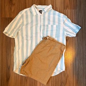 H&M Men’s Short Sleeve Button-Up Shirt & Old Navy Linen shorts